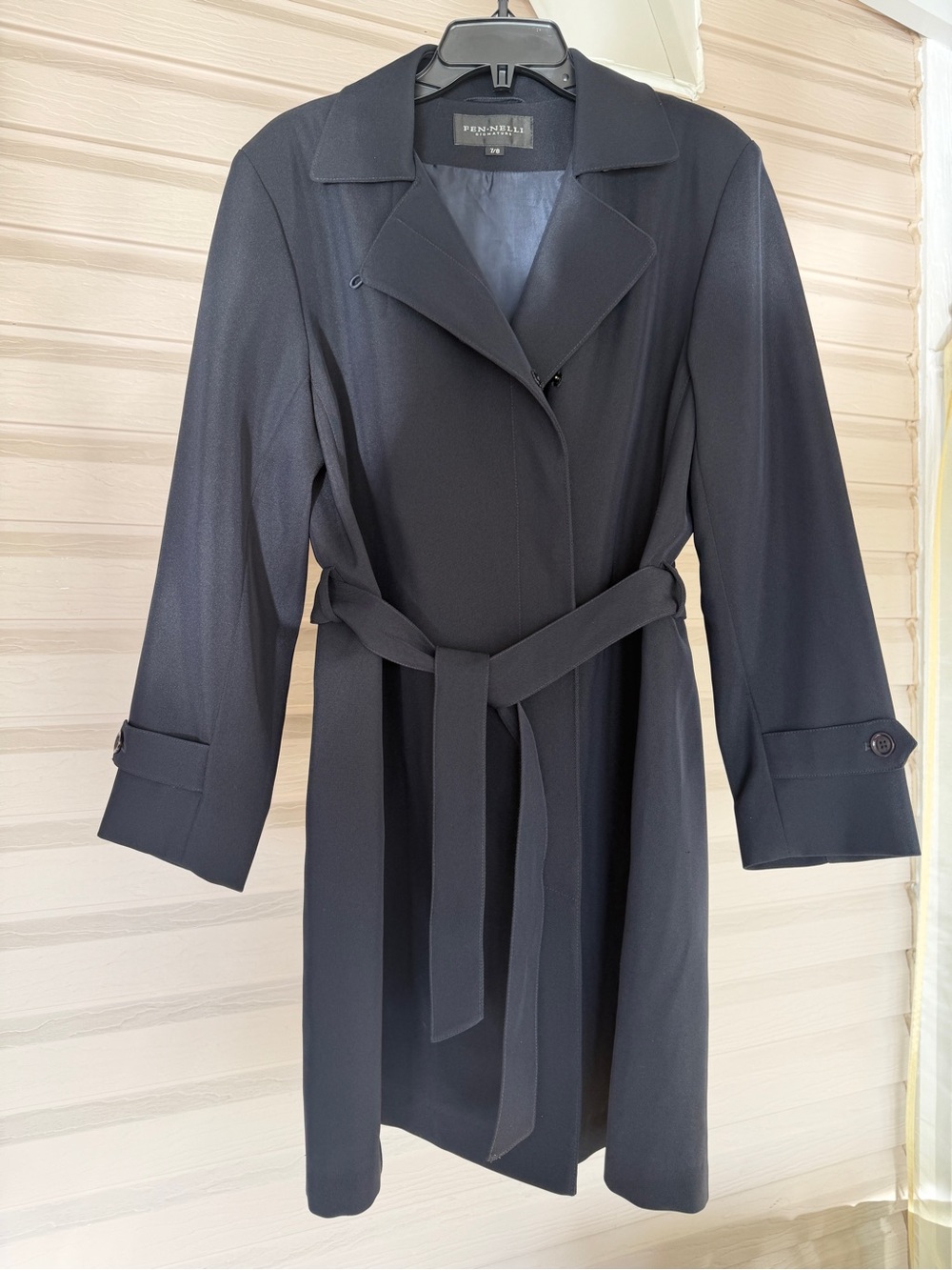 Fennelli Navy Belted Lined Trench Coat Pockets 7/8